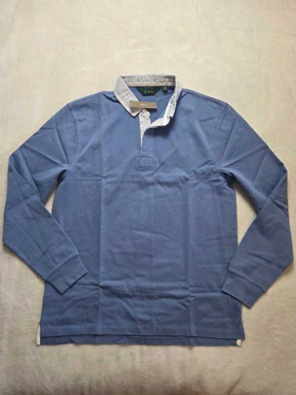 New L Tall J.Crew rugby shirt with striped oxford collar blue longsleve polo LT
